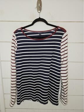 Tommy Hilfiger XL Navy white & burgundy stripe heavyweight long sleeve tee shirt